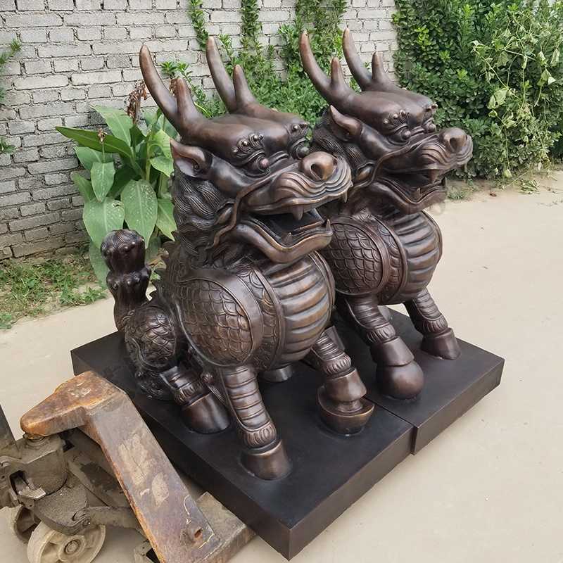 銅麒麟雕塑，銅麒麟擺件，鎮(zhèn)宅風(fēng)水麒麟