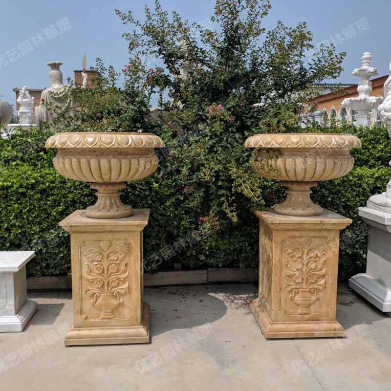 石雕景觀花盆，花園石材花缽